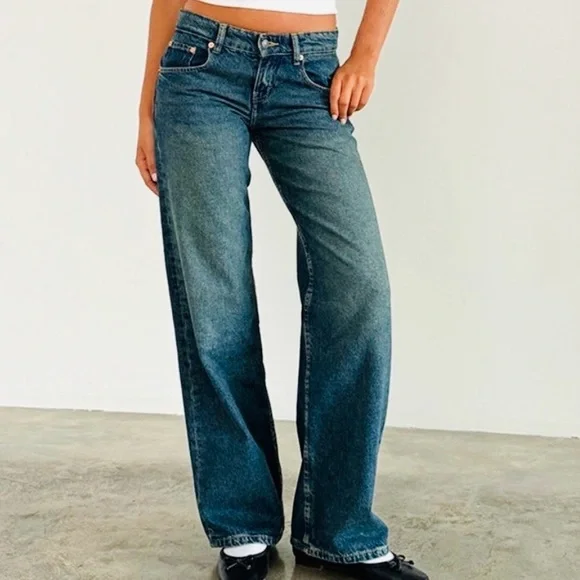 Motel Rocks Low Rise Parallel Jeans Bright Blue Size 24 - Picture 2 of 13